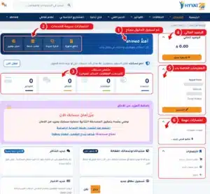 الصفحة الرئيسية لمنطقة عميل حياة هوست بعد تسجيل الدخول وإظهار الخدمات والفواتير والنطاقات والتذاكر