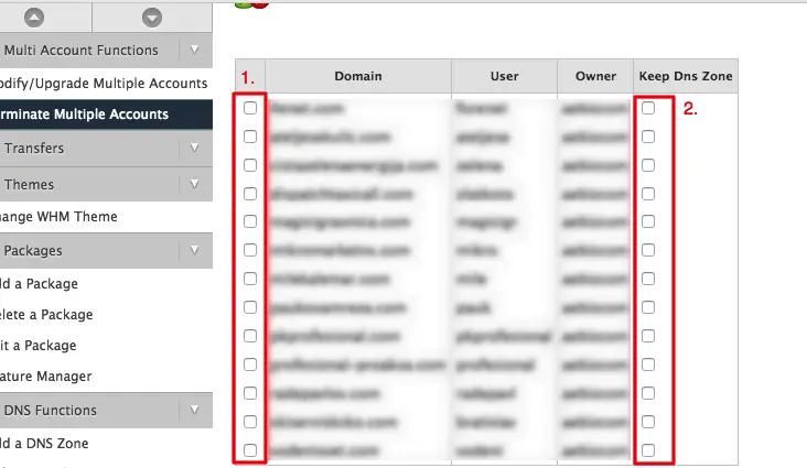 حذف عده حسابات في وقت واحد whm/cpanel