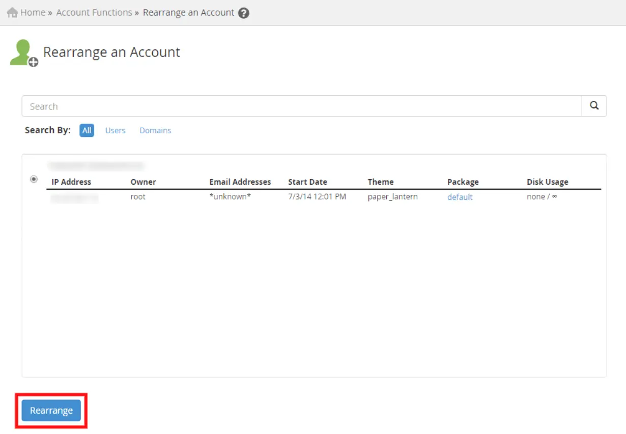 How to Rearrange a cPanel account in WHM 2