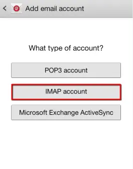 قم بإختيار نظام الحساب علي IMAP.