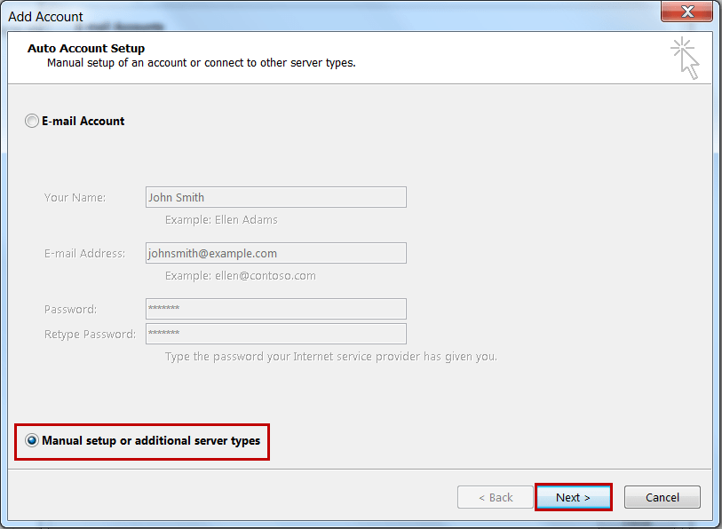 قم بإختيار Manual setup or additional server types