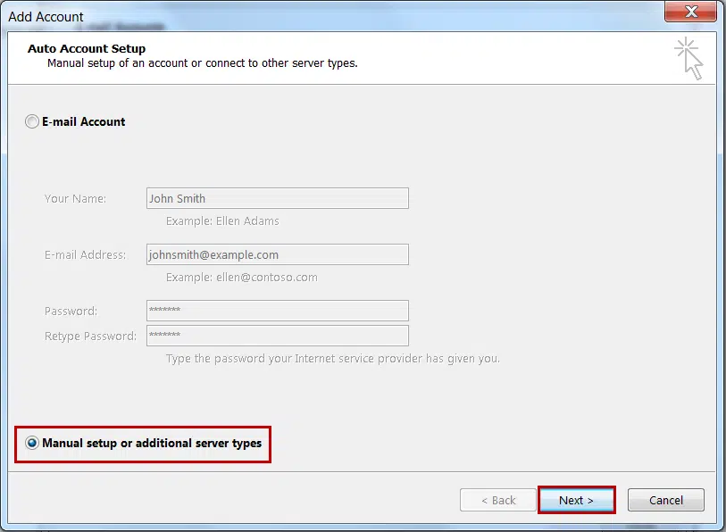 قم بإختيار Manual setup or additional server types
