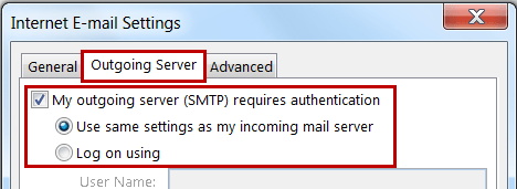 قم بإختيار My outgoing mail sever (SMTP) requires authentication