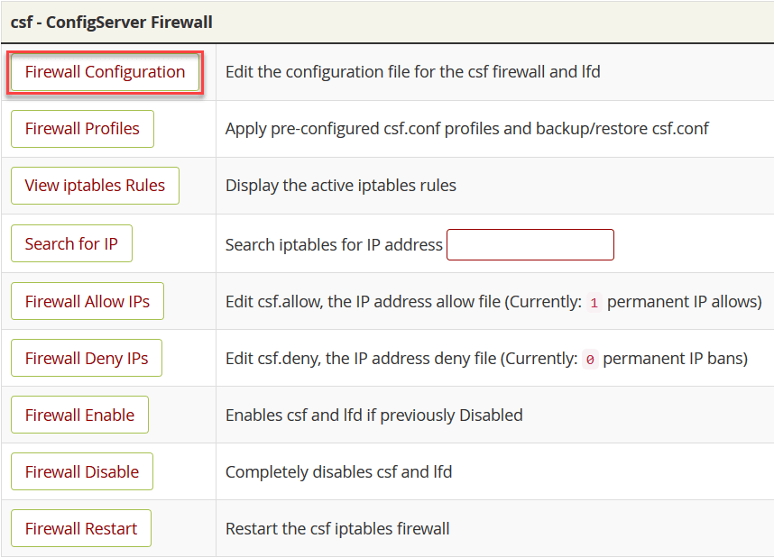 انقر على الخيار "Firewall Configuration"