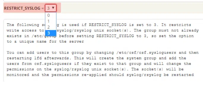 نبحث عن  RESTRICT_SYSLOG ونحدد القيمه علي 3