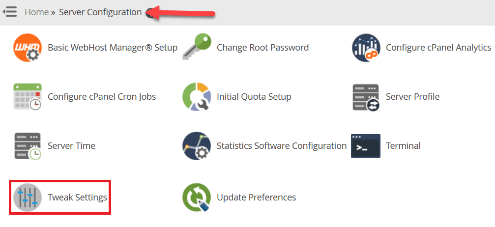 نقوم  الانتقال إلى “Tweak Settings” ضمن قسم “Server Configuration”