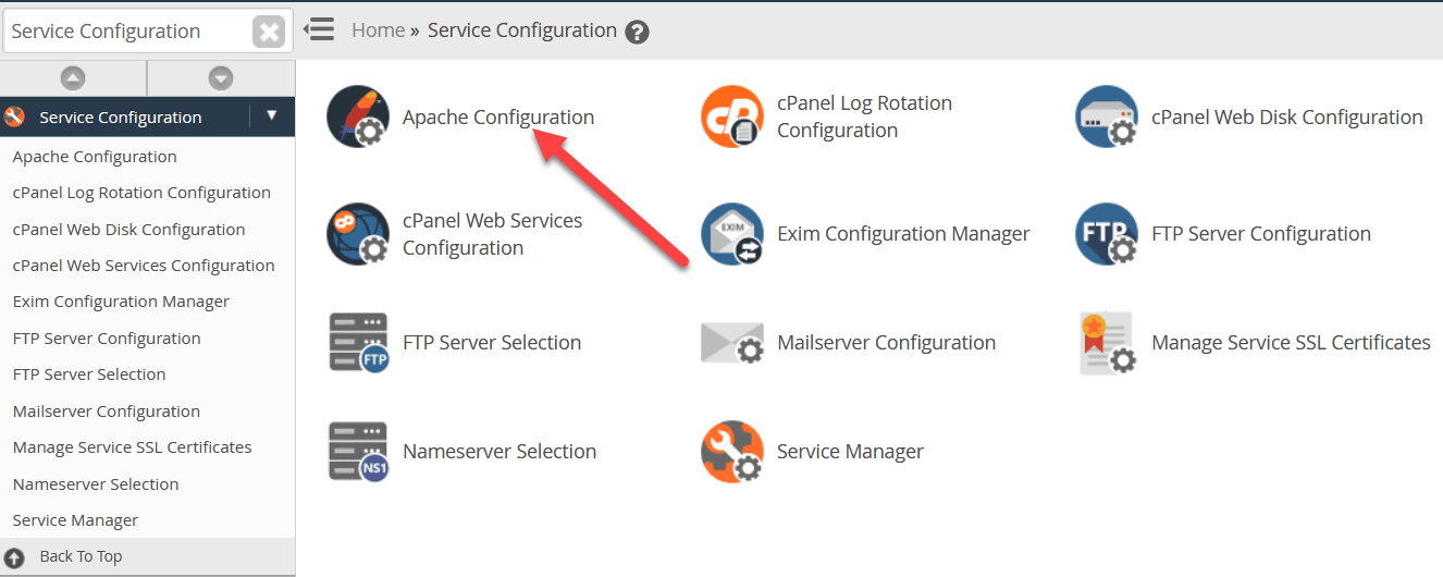 في القائمة الجديدة ، انقر فوق Apache Configuration