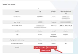 Create a snapshot of the storage box from the client area