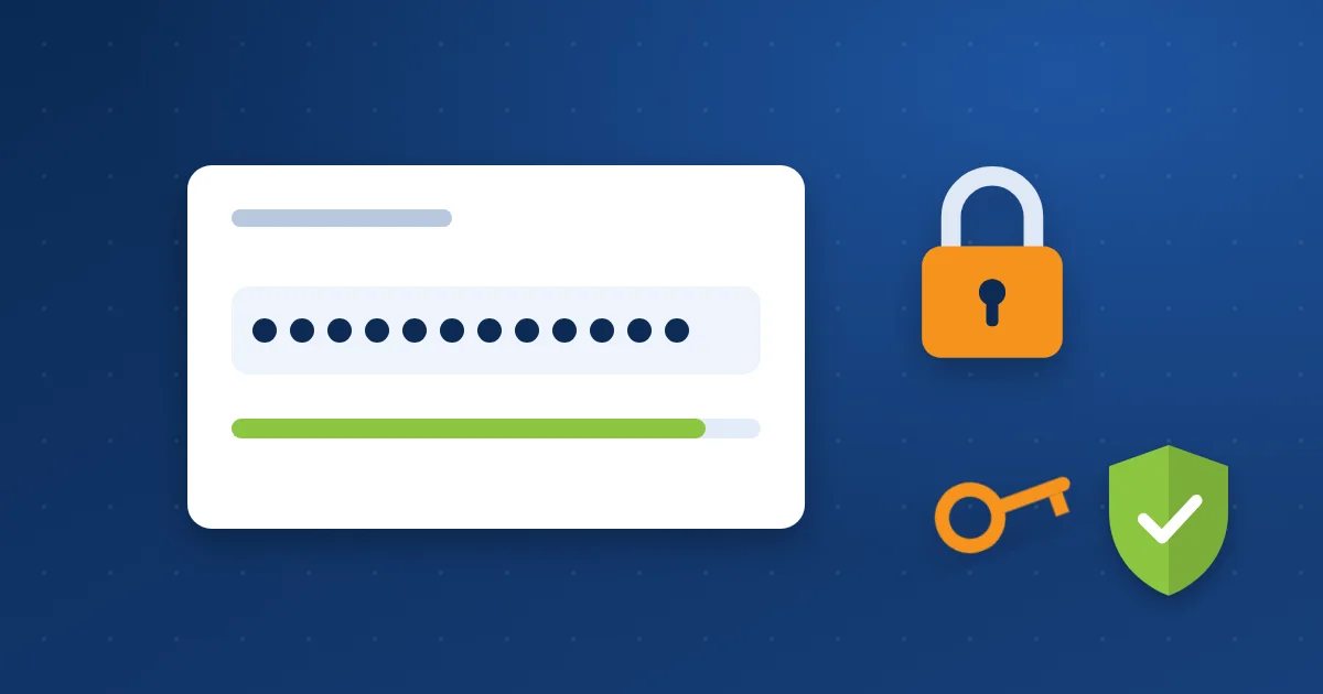 كلمة مرور قوية: حقل كلمة مرور ومؤشر قوة أخضر وقفل ومفتاح