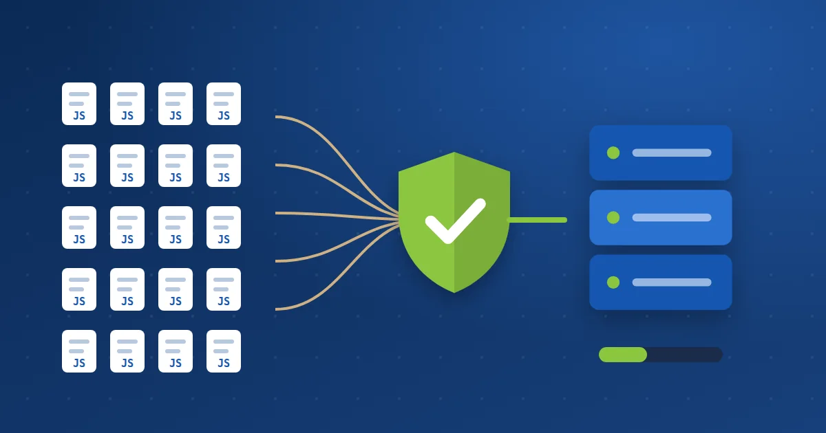Many JavaScript file requests passing through a shield before reaching the server